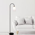 Classic Black Metal Floor Lamp 1600mm with Opal Glass