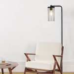 Water Weave Glass Floor Lamp in Black and Aged Brass