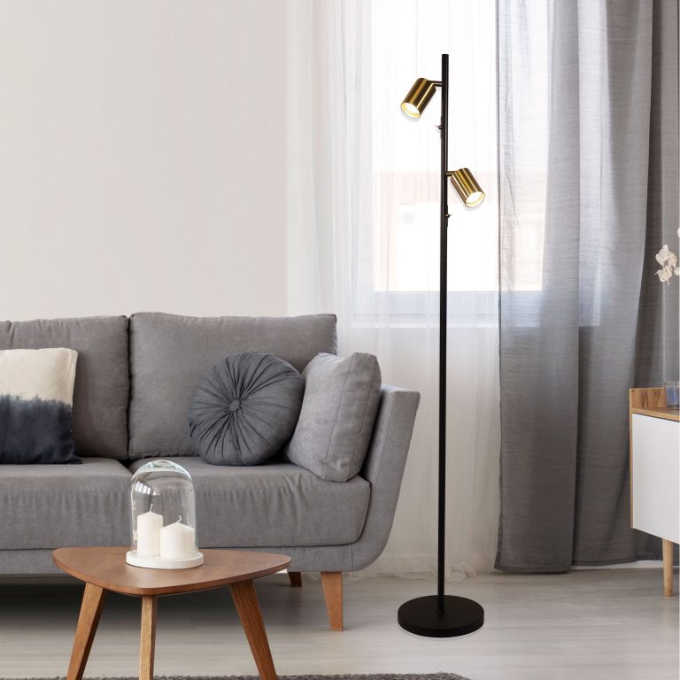 Ponte Twin Floor Lamp Black/Satin Brass