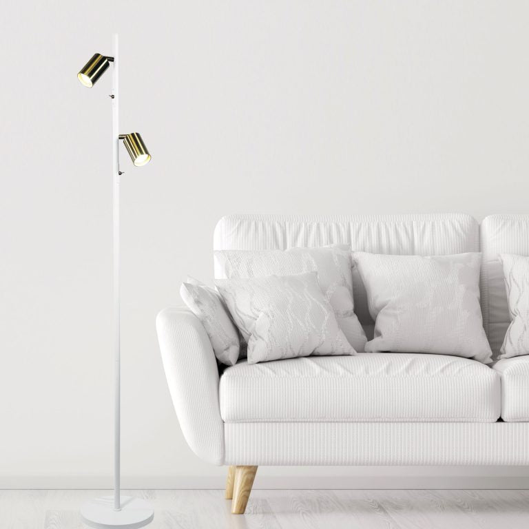 Ponte Twin Floor Lamp White/Satin Brass