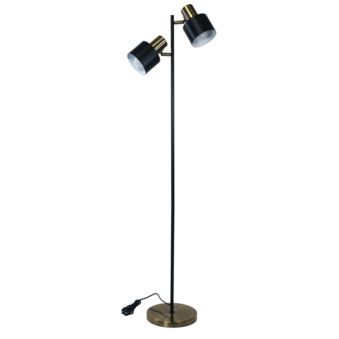 Ari Twin Floor Lamp Black W/Ant Brass Head