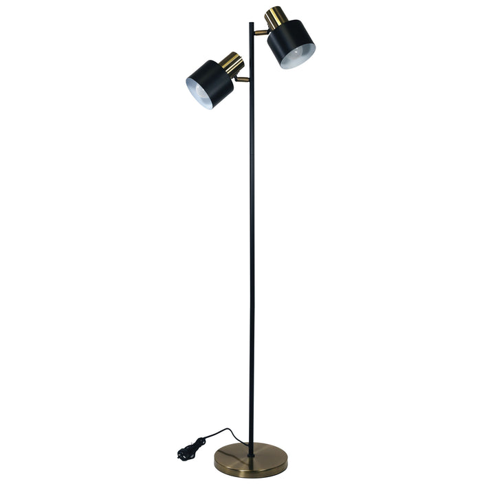 Ari Twin Floor Lamp Black W/Ant Brass Head