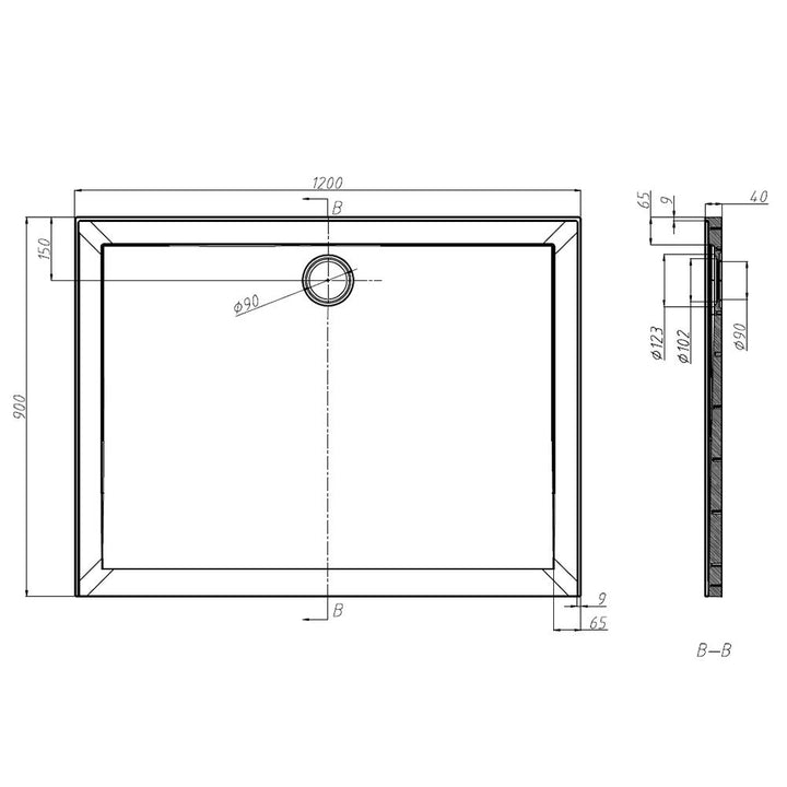 SMC Shower Base 120x90cm Rear Outlet