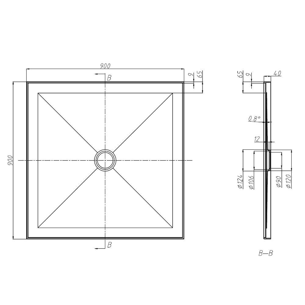 SMC Shower Base 90x90cm Centre Outlet