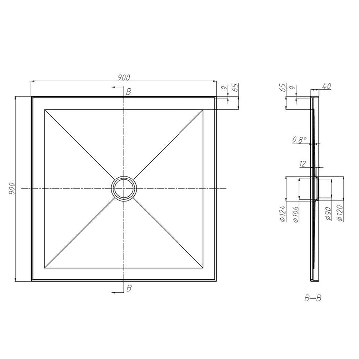 SMC Shower Base 90x90cm Centre Outlet