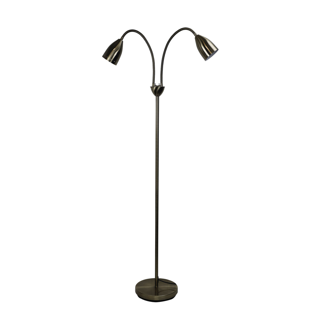 STAN Twin Flexible Neck Floor Lamp in Antique Brass & Brushed Chrome