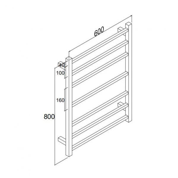 Sarento Heated Towel Rail 600x800mm Matte Black Square