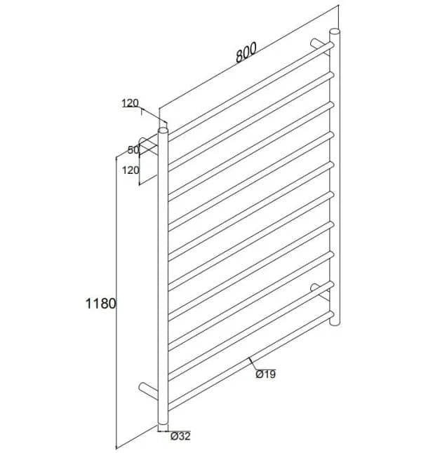 Sarento Heated Towel Rail 800x1180mm Chrome Round