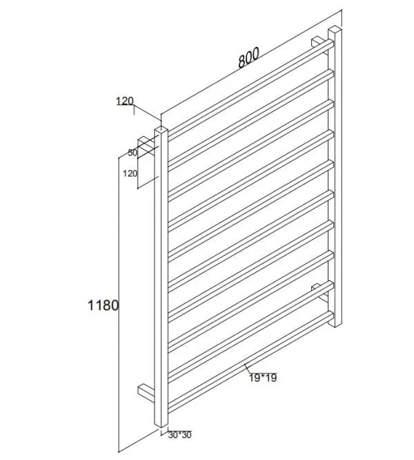 Sarento Heated Towel Rail 800x1180mm Chrome Square