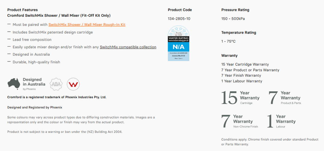 Cromford SwitchMix Shower / Wall Mixer Fit-Off Kit