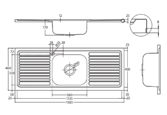 Citi 1200 X 460Mm Stainless Steel Sink Only 1 Tap Hole