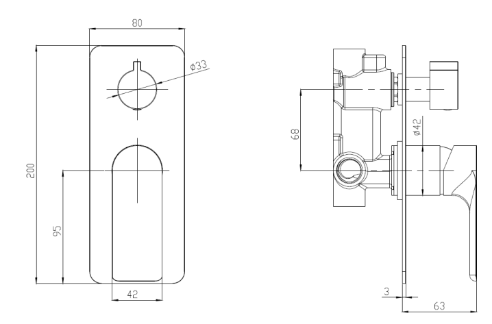 Sky Wall Mixer Handle, Body & Back Plate with Diverter G/Met