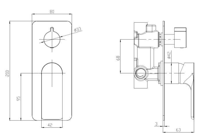 Sky Wall Mixer Handle, Body & Back Plate with Diverter B/Gold