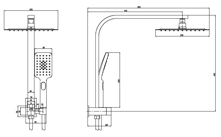 Sky Twin Shower Square Black