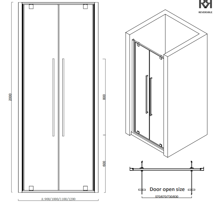 Alpine Double Pivoting Shower Door 110x200cm Silver