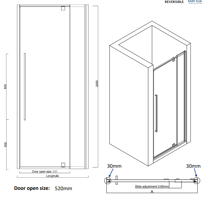 Alpine Pivoting Shower Door 100x200cm Silver