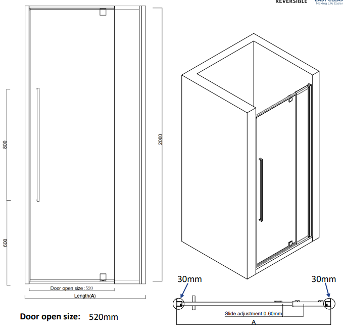 Alpine Pivoting Shower Door 110x200cm Silver