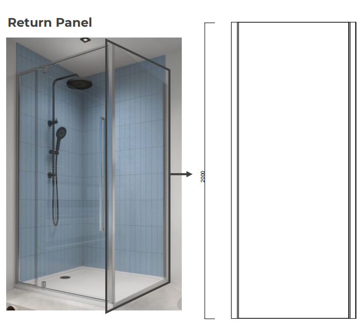 Alpine Shower Return Panel  90x200cm Silver