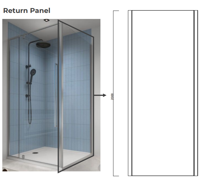 Shower Return Panel  100x200cm Black