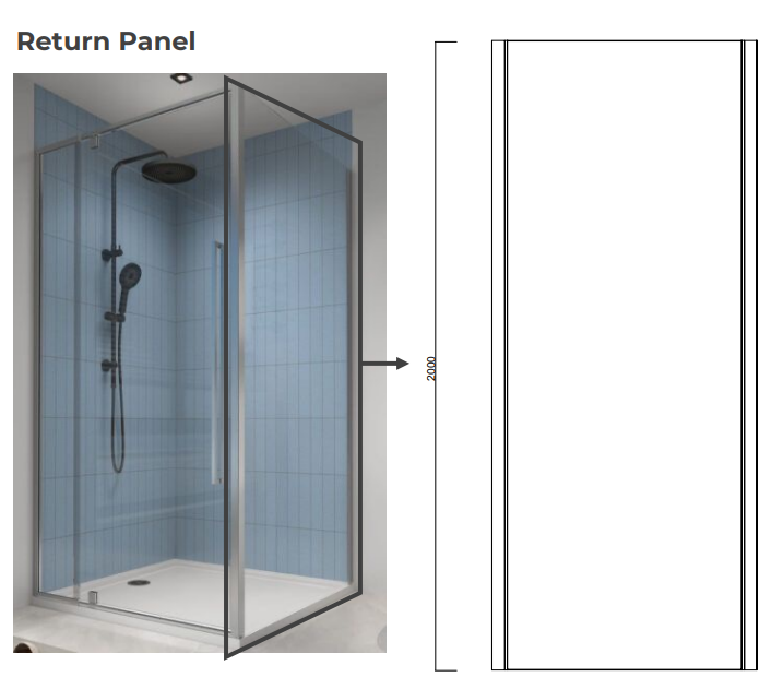Alpine Shower Return Panel  110x200cm Silver