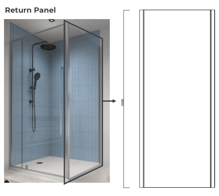 Shower Return Panel  120x200cm Black