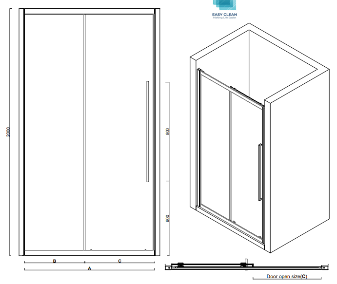 Sliding Shower Door 120x200cm Matte Black