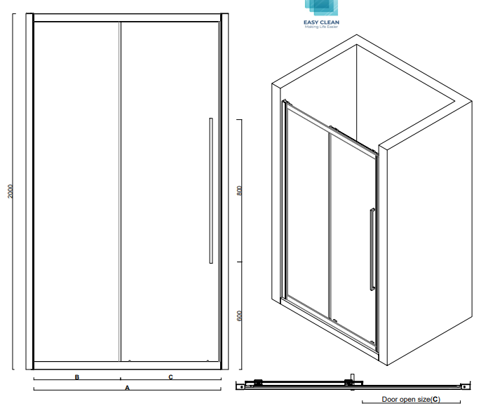 Sliding Shower Door 130x200cm Matte Black