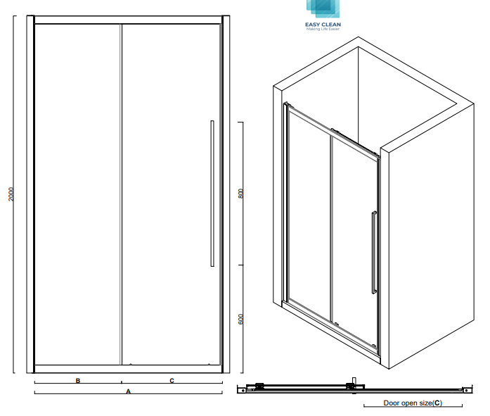Sliding Shower Door 170x200cm Matte Black