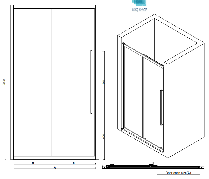 Sliding Shower Door 180x200cm Matte Black