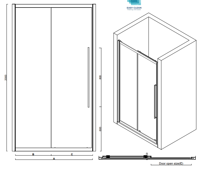 Alpine Sliding Shower Door 140x200cm Silver