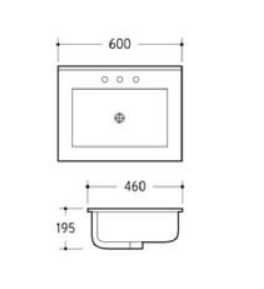 Vanity Top White Ceramic 60cm 3-Taphole