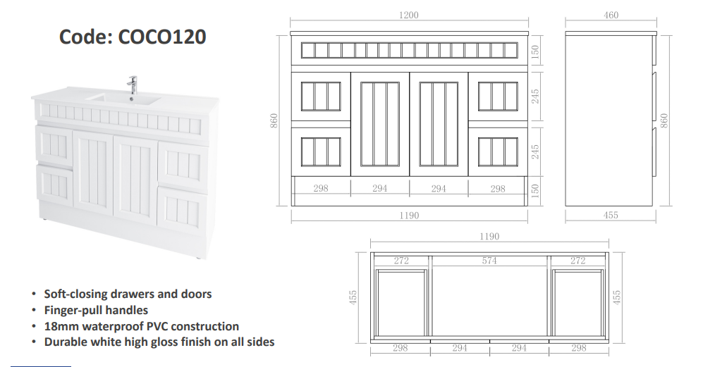 Courtney 120cm Cabinet Only