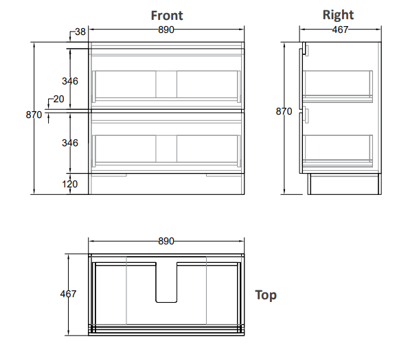 Mia 90cm 2 Drawer Wall Hung Vanity Matte White/Timber