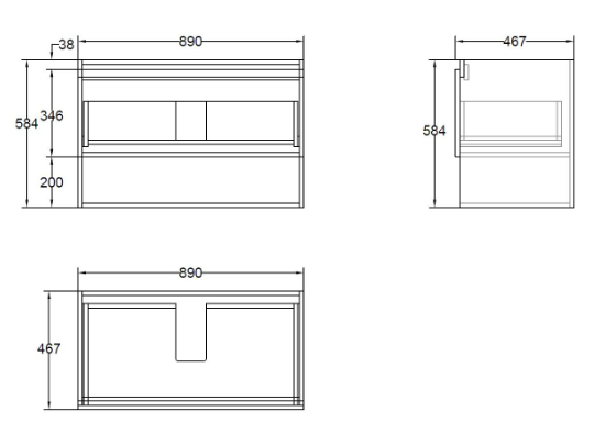 Marine Drawer Vanity/Bottom Shelf 90cm PVC (Cabinet Only)