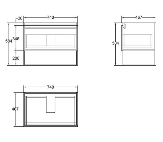 Marine Drawer Vanity/Bottom Shelf 75cm PVC (Cabinet Only)