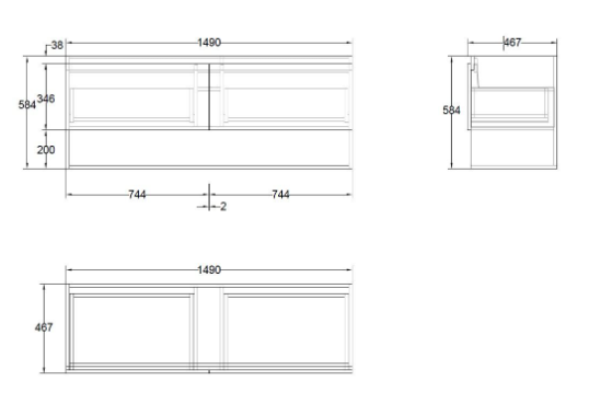 Marine Drawer Vanity/Bottom Shelf 150cm PVC (Cabinet Only)