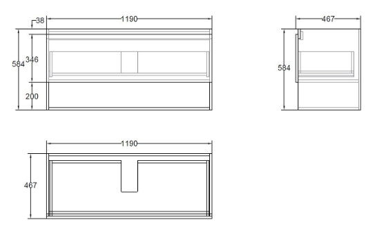 Marine Drawer Vanity/Bottom Shelf 120cm PVC (Cabinet Only)