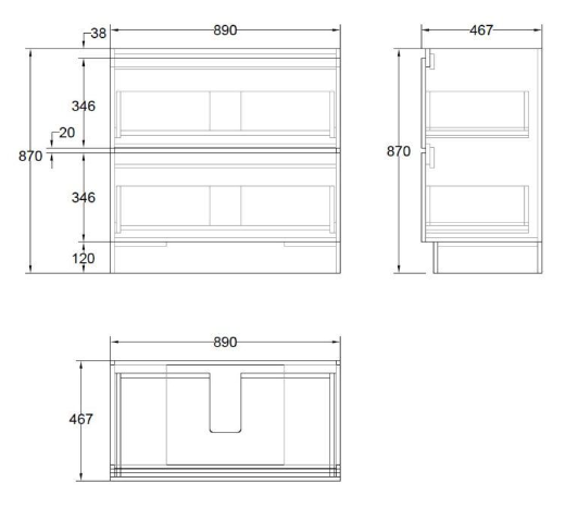 Marine 2 Drawer Vanity 90cm PVC (Cabinet Only)