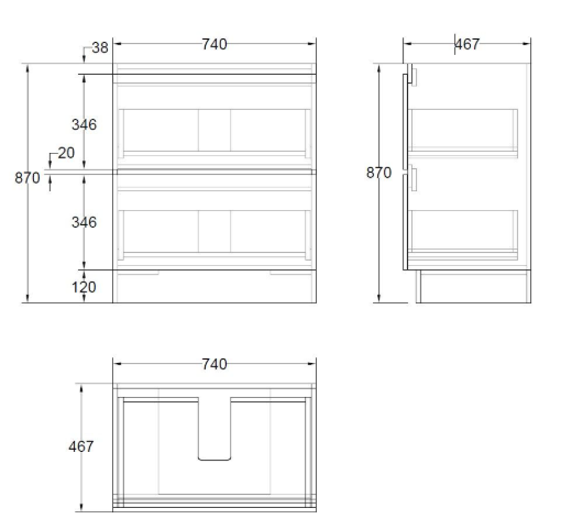 Marine 2 Drawer Vanity 75cm PVC (Cabinet Only)