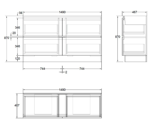 Marine 4 Drawer Vanity 150cm PVC (Cabinet Only)