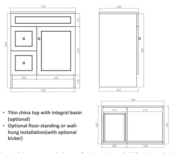 Joyce 75cm Shaker Door Cabinet Only LHD
