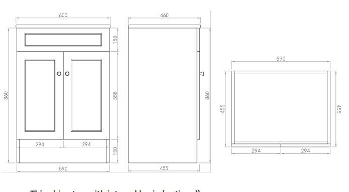 Joyce 60cm Shaker Door Cabinet Only