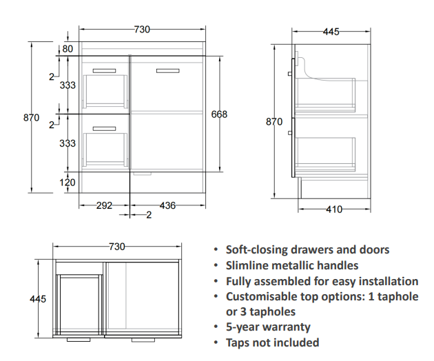 Erin Vanity 90cm PVC Left-hand Drawers (Cabinet Only)