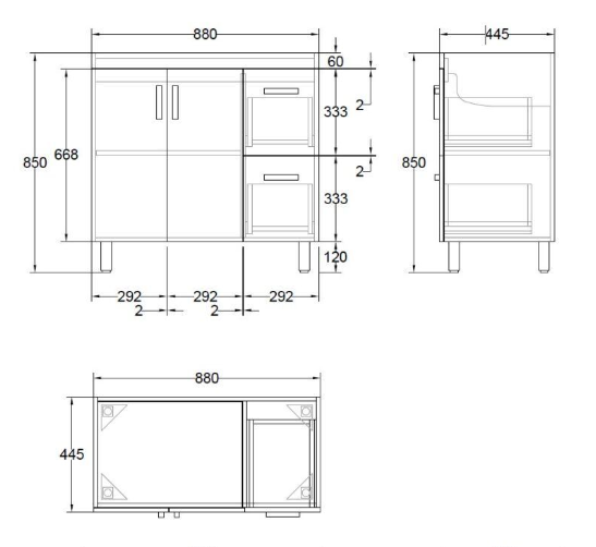 Monica Vanity 90cm PVC Right-Hand Drawers (Cabinet Only)
