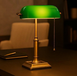 Bankers Lamp with Glass Green Shade in Antique Bronze LuxBank-AB