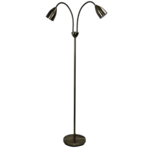 Twin Head Floor Lamp in Antique Brass or Brushed Chrome