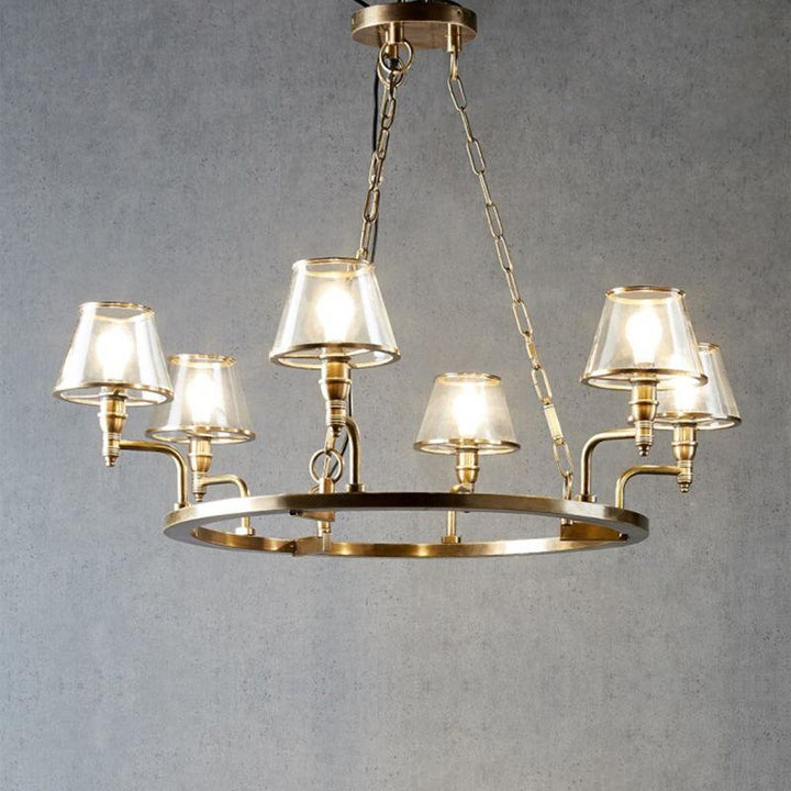 Sienna Glass 6 Arm Chandelier 6x40w E14 in Antique Brass