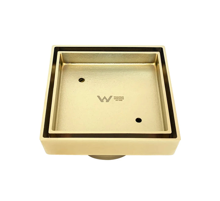 Smart 115 Brushed Gold Square Tiles Waste | Elegant Modern Drainage Solution