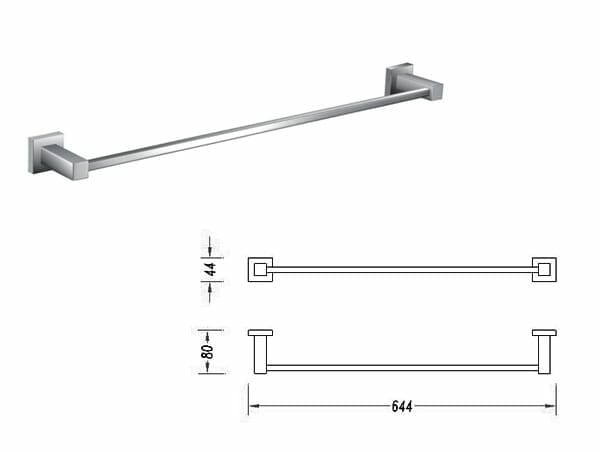 Square 90cm Single Towel Rail Chrome