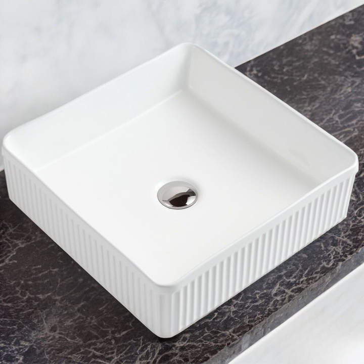 Square Flutted Vessel White
